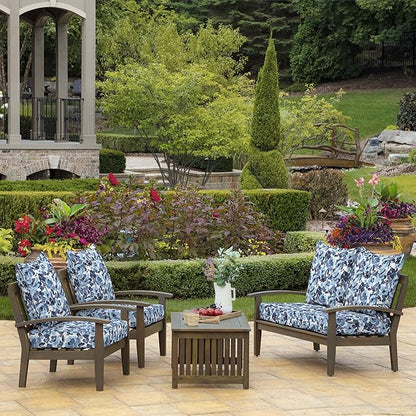 Arden Outdoor Deep Seat Cushion Set, 22 in x 24 in, Weather-Proof, Rain-Proof, Fade Resistant Patio Cushion Blue Garden Floral