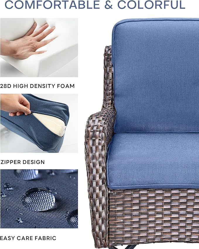 Pop 22x25/22x24 Outdoor Seat Cushions Set of 2 - Comfortable High Back Water-Resistant Patio Wicker Chairs Cushion for Dining Rocker Glider Loveseat Couch Sectional Sofa - Navy Blue/Classic