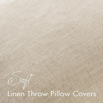 EMEMA Decorative Linen Throw Pillow Covers 24x24 Inch Natural Beige Boho Farmhouse Neutral Couch Throw Pillows for Bed Pack of 2 Accent Pillowcase Modern Sofa Cushion Livingroom Home