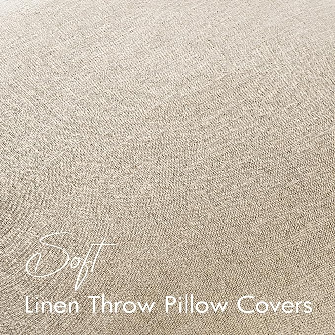 EMEMA Decorative Linen Throw Pillow Covers 20x20 Inch Natural Beige Boho Farmhouse Neutral Couch Throw Pillows for Bed Pack of 2 Accent Pillowcase Modern Sofa Cushion Livingroom Home