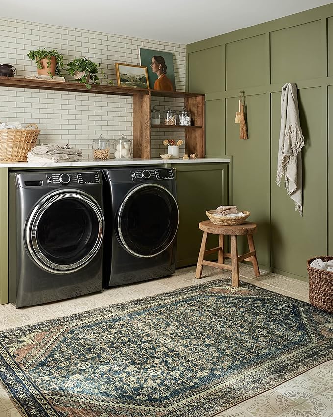 Loloi Magnolia Home by Joanna Gaines Banks Collection BAN-02 Denim/Clay 7'-6" x 9'-6", .13" Pile Height, Machine Washable, Area Rug