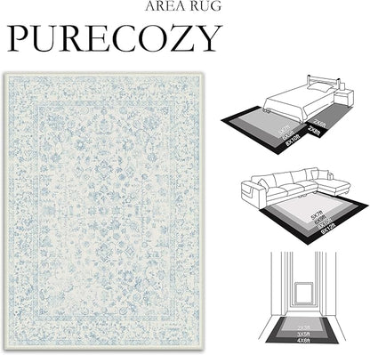 2x6 Blue Runner Rug Hallway Non Slip Kitchen Vintage Distressed Long Carpet Indoor Machine Washable Retro Floral Bedroom Accent Throw Rug for Office Laundry Bathroom Dining Living Room