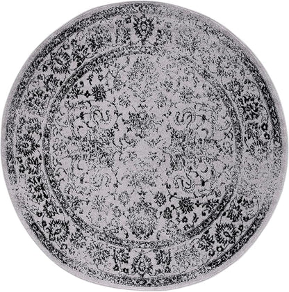 SAFAVIEH Adirondack Collection Area Rug - 6' Round, Grey & Black, Distressed Vintage Floral Design, Non-Shedding & Easy to Clean, Ideal for Living Room, Bedroom, Dining Space (ADR109B)