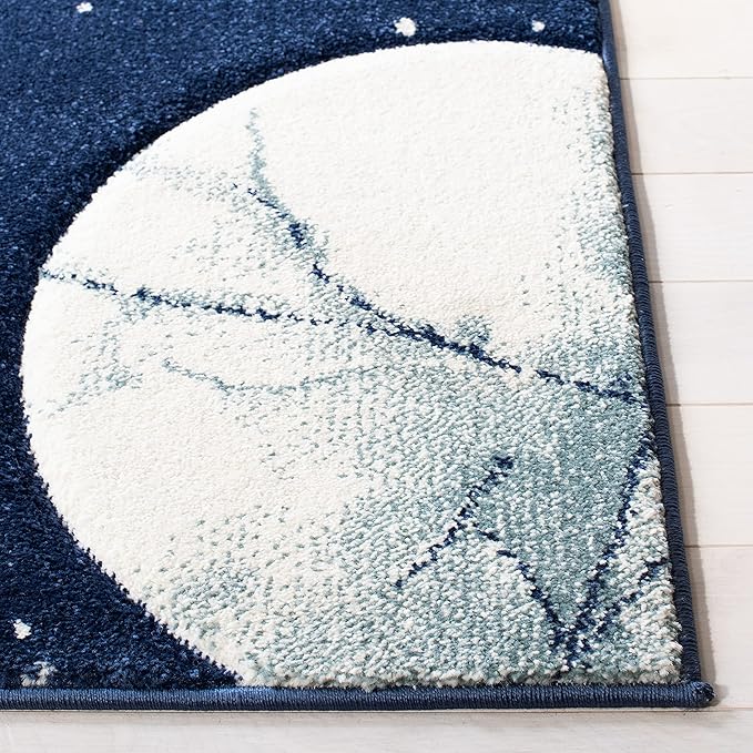 SAFAVIEH Carousel Kids Collection Area Rug - 6'7" Square, Navy & Ivory, Non-Shedding & Easy Care, Ideal for High Traffic Areas for Boys & Girls in Playroom, Nursery, Bedroom (CRK103N)