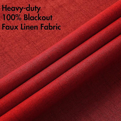 MIULEE 100% Blackout Linen Curtains for Bedroom Thermal Insulated Red Grommet Room Darkening Curtains & Drapes Christmas Decor for Living Room Nursery 52 x 96 Inch (2 Panels)