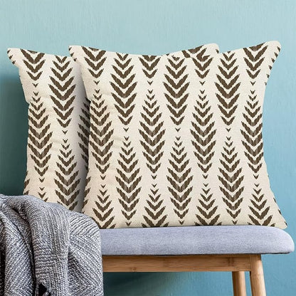 BETGINY Brown Boho Pillow Covers 18 x 18 Inch Pack of 2, Bohemian Ethnic Herringbone Pattern Decorative Throw Pillow Covers Vintage Linen Farmhouse Outdoor Pillowcase for Bedroom Home Sofa Decor