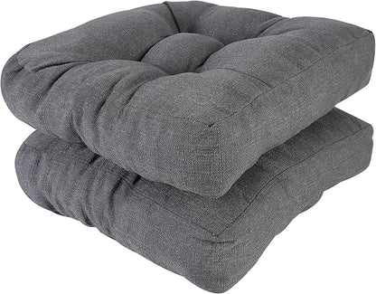 RACE LEAF 17" x 17" Patio Chair Cushions Gray - Outdoor/Indoor Tufted Memory Foam Chair Pads Set of 2, Water-Resistant Olefin Chair Seat Cushion Non-Slip Backing