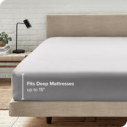 Bare Home Fitted Bottom Sheet Twin XL Size - Premium 1800 Microfiber - Ultra-Soft Hotel Luxury - Deep Pocket - Durable and Long Lasting (Twin XL, Light Grey)