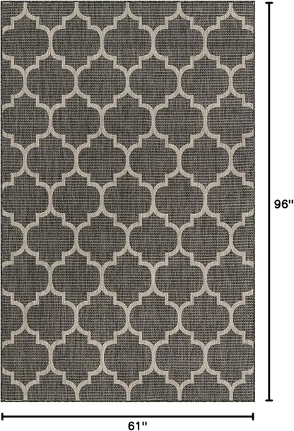 Unique Loom Outdoor Trellis Collection Area Rug (5' 1" x 8' Rectangle, Black/ Ivory)