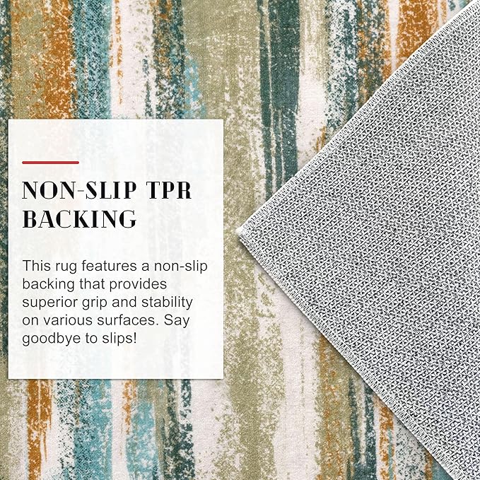 Modern Abstract 8x10 Large Machine Washable Living Room Rug Non-Slip Soft Bedroom Area Rug Green Mustard Multi Ultra Thin Print Faux Wool Carpet Throw Rugs for Playroom Dining Room Indoor