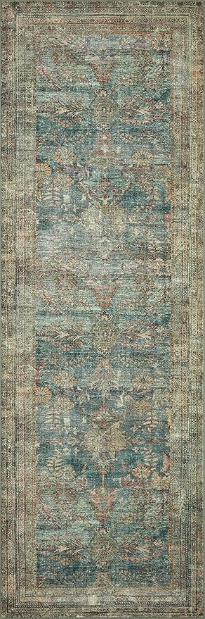 Loloi Magnolia Home by Joanna Gaines Banks Collection BAN-01 Ocean/Spice 2'-0" x 5'-0" .13" Pile Height, Machine Washable, Accent Rug
