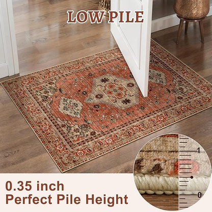 Tangsoo Boho Hallway Runner Rug 2.6x12 Washable Runner Rug for Hallways, Non Slip Vintage Soft Low Pile Long Rug Runner, Oriental Terracotta Carpet Runners for Kitchen Bedroom Entryway Living Room
