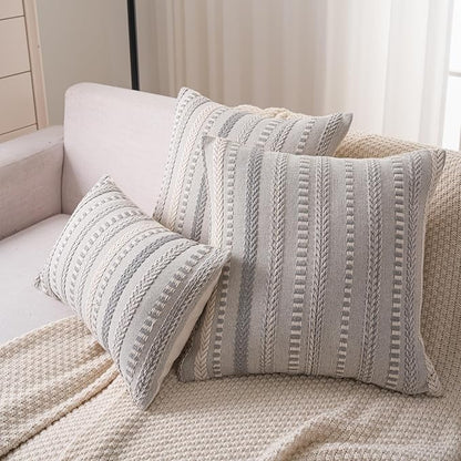Boho Lumbar Pillow Covers 14x36 Long, Farmhouse Decorative Couch Pillow Cases, Grey Accent Pillows of Bed, Sofa Bedroom Living Room Home Decor Cushion Cover, Pack of 1