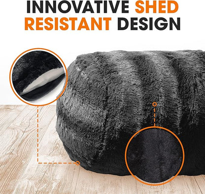 Cheer Collection Faux Fur Bolster Pillows – Soft Decorative Cylinder Pillows for Bed or Couch, Machine Washable – 8” x 24”, Set of 2, Black