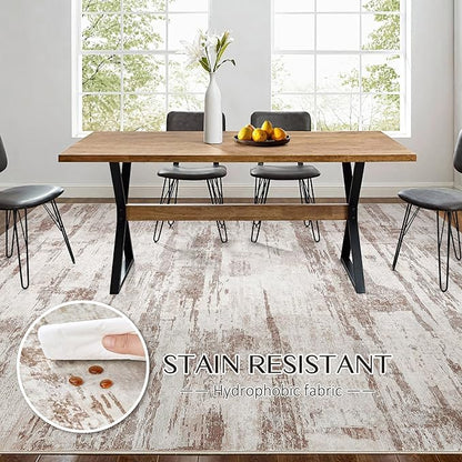 Abstract Living Room Rug 5x7 - Modern Washable Soft Thin Area Rug for Living Room Bedroom Under Dining Table - Neutral Indoor Floor Rug Carpets for Home Office Playroom Nursery - Light Brown
