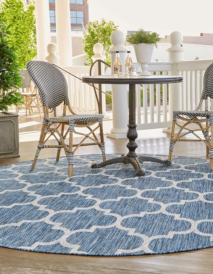 Unique Loom Outdoor Trellis Collection Area Rug - Trellis (Round 4' 0" x 4' 0", Navy Blue/ Ivory)