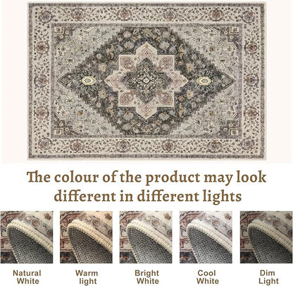 Tangsoo 2x10 Washable Runner Rug for Hallways, Non Slip Vintage Runner Rug, Soft Low Pile Long Runner, Print Distressed Grey Carpet Runners for Kitchen Bedroom Entryway Bathroom Living Room
