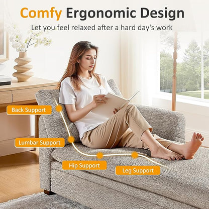 VANOMi Oversized 70.47'' Chaise Lounge Chair Indoor with Storage Space, Modern Upholstered Sofa Bed with Thick Cushion and Left Armrest, Boucle Leisure Recliner for Living Room, Bedroom, Office, Camel