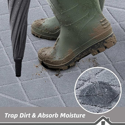 BEQHAUSE Dirt Trapper Door Mat 32" x 48", Doormat Non-Slip Entryway Rugs Washable, Dog Door Mat Stain Resistant and Absorbent Welcome Floor Mat for Front Back Door, Muddy Wet Shoes & Paws, Grey
