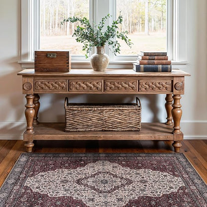 Bloom Rugs Washable Non-Slip 3' x 5' Rug - Red/Green/Cream Traditional Medallion Area Rug for Living Room, Bedroom, Dining Room, and Kitchen - Exact Size: 3' x 5'