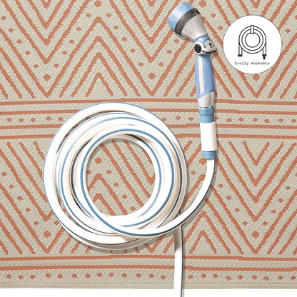 Fab Habitat Chevron Outdoor Rug - Waterproof, Fade Resistant, Crease-Free - Premium Recycled Plastic - Striped - Patio, Porch, Deck, Balcony - Patan - Coral - 5 x 8 ft