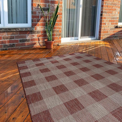 CAMILSON Outdoor Rug - Modern Area Rugs for Indoor and Outdoor Patios, Kitchen and Hallway mats - Easy Cleaning Non Shedding Washable Outside Carpet (8x10, Buffalo - Copper/Grey)