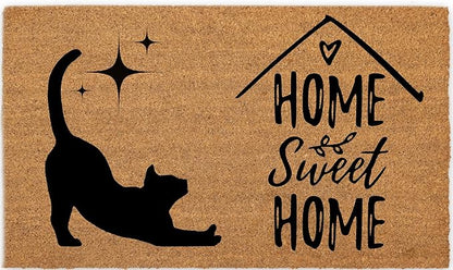 Coir Door Mats 17" X 30", Non-Slip Sturdy, PVC Backed Heavy Duty, Easy to Clean, Ideal for Door Entrance, Patio, Porch, Backyard, Garages, Home Sweet Home, with Cats
