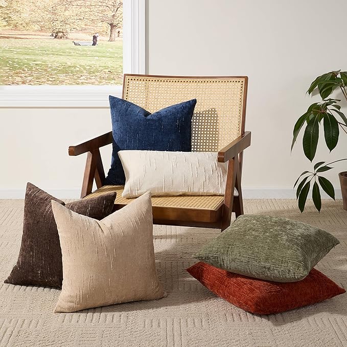 Set of 2 Soft Textured Throw Pillow Covers 20x20, Invisible Zipper Neutral Cushion Cases, Easy - Care Decorative Farmhouse Decor for Living Room Couch (Dark Brown, 20" x 20" (Pack of 2))