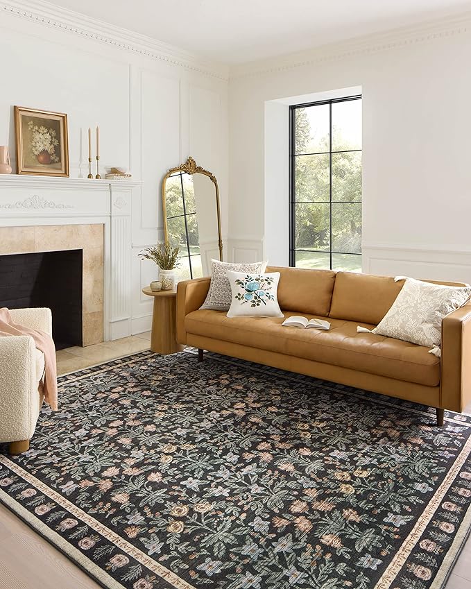 Loloi Rifle Paper Co. Eden Collection EDE-02 Mughal Garden Black 2'-6" x 11'-6" Runner Rug feat. CloudPile™