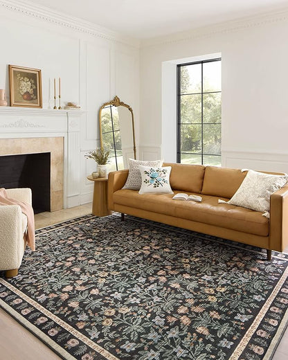 Loloi Rifle Paper Co. Eden Collection EDE-02 Mughal Garden Black 2'-6" x 11'-6" Runner Rug feat. CloudPile™