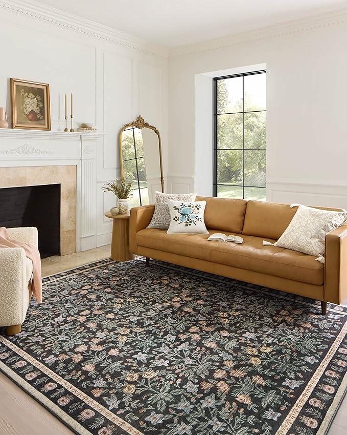Loloi Rifle Paper Co. Eden Collection EDE-02 Mughal Garden Black 2'-6" x 7'-6" Runner Rug feat. CloudPile™
