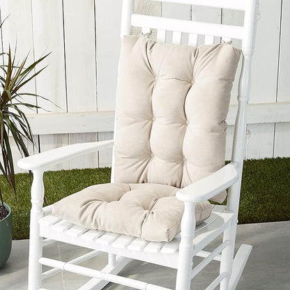 Klear Vu Omega Non-Slip Rocking Chair Cushion Set, Assembled in USA, Thick Padding & Tufted Design, Includes Seat Pad & Back Pillow with Ties, 17x17 Inches, 2-Piece Set, Twillo Stone