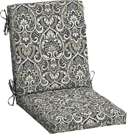 Arden Outdoor Dining Chair Cushion, 20 x 20, Rain-Proof, Fade Resistant, Black Aurora Damask