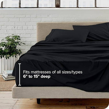 Bare Home Queen Sheet Set - Luxury 1800 Ultra-Soft Microfiber Queen Bed Sheets - Double Brushed - Deep Pockets - Easy Fit - 4 Piece Set - Bedding Sheets & Pillowcases (Queen, Black)