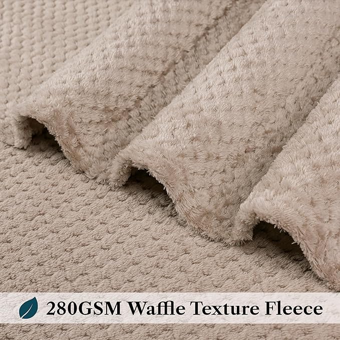 PAVILIA Tan Taupe Throw Blanket for Couch, Twin Bed, Soft Fleece Throws for Sofa Chair, Fuzzy Waffle Textured Blanket, Cozy Warm Lightweight All Season Blanket Throw, 60x80