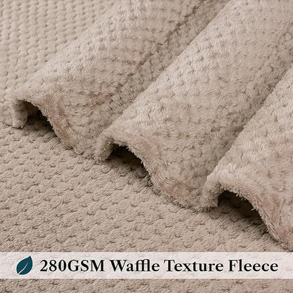 PAVILIA Tan Taupe Throw Blanket for Couch, Twin Bed, Soft Fleece Throws for Sofa Chair, Fuzzy Waffle Textured Blanket, Cozy Warm Lightweight All Season Blanket Throw, 60x80