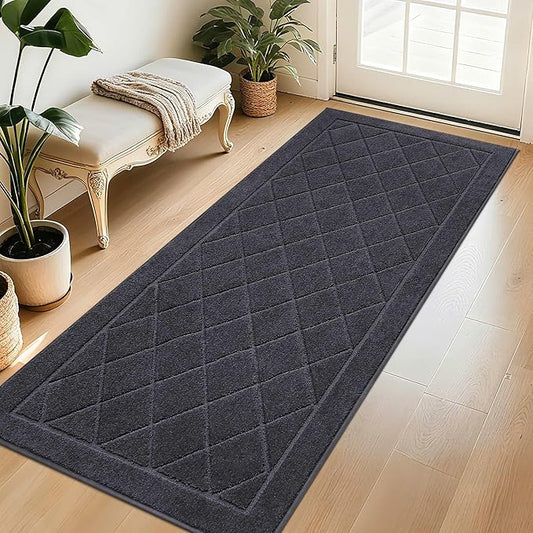 BEQHAUSE Dirt Trapper Door Mat 32" x 72", Doormat Non-Slip Entryway Rugs Washable, Dog Door Mat Stain Resistant and Absorbent Welcome Floor Mat for Front Back Door, Muddy Wet Shoes & Paws, Dark Grey