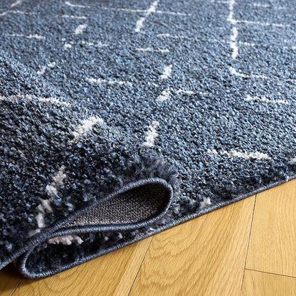 SAFAVIEH Arizona Shag Collection Area Rug - 5'1" x 7'6", Slate Blue & Ivory, Moroccan Boho Design, Non-Shedding & Easy to Clean, Ideal for Living Room, Bedroom, Dining Space (ASG743L)