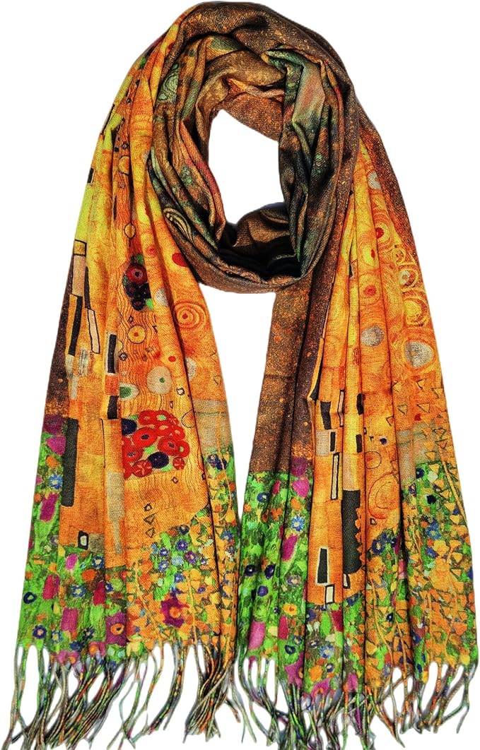VENVSBEE Reversible Scarf Soft Large Shawl Wrap Blanket Double Sided Art Print Warm Pashmina Stoles Klimt Van Gogh Gifts