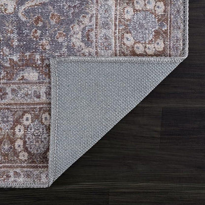 Bloom Rugs Washable 5' x 7' Rug - Brown/Dark Gray Traditional Area Rug for Living Room, Bedroom, Dining Room, and Kitchen - Exact Size: 5' x 7'