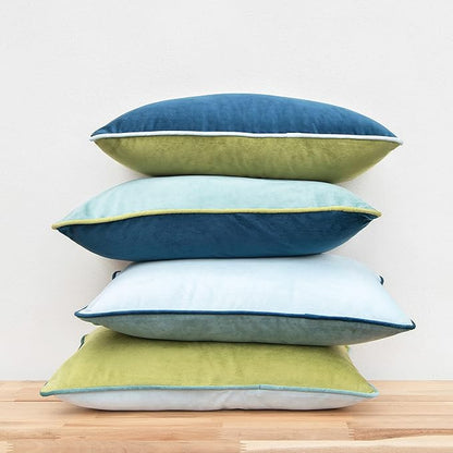 MONDAY MOOSE Decorative Throw Pillow Covers Cushion Cases, Set of 4 Soft Velvet Modern Double-Sided Designs, Mix and Match for Home Decor, Pillow Inserts Not Included (12x20 inch, Green/Blue)