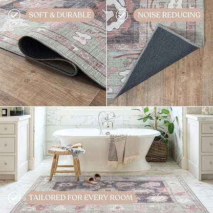 Fame Living Navy Blue Oushak Runner Rug, Modern Runners, Vintage, Turkish, Eclectic, Floral, Pastel, Washable, Long Runner Rugs for Hallway, Kitchen, Living Room, Bedroom, Kitchen, Bathroom, 2'5"x13'