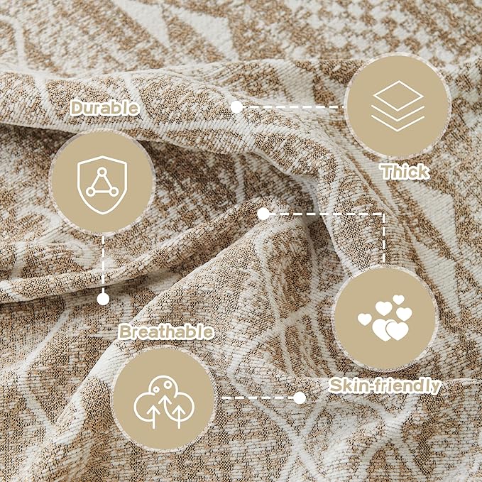 MEETSKY Boho Couch Cover Sofa Slipcover for Sectional Sofa Covers Protector Universal Use Chenille Blend Thick Fabric Washable, Modern Design Sofa Throw Cover for Living Room, 71" x 118", Khaki