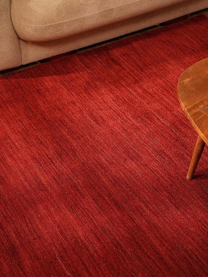 Hand Knotted Loom Wool ECO-Friendly Area Rugs - 10'x10', Square, Red Color, Solid Plain Design, High Pile Thick Handmade Anti Skid Area Rugs for Living Room, Bed Room (L00111)