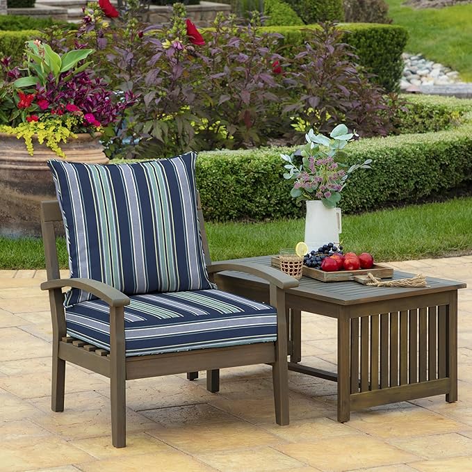 Arden Outdoor Deep Seat Cushion Set, 22 in x 24 in, Weather-Proof, Rain-Proof, Fade Resistant Patio Cushion Sapphire Aurora Blue Stripe