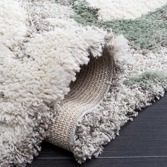 SAFAVIEH Horizon Shag Collection Runner Rug - 2' x 8', Grey & Green, Modern Abstract Design, Non-Shedding & Easy Care, 2.6-inch Thick Ideal for High Traffic Areas in Living Room, Bedroom (HZN890Y)