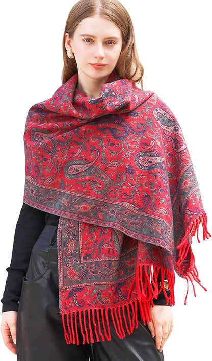 Wander Agio Warm Fashion Scarf Long Shawl Large Blanket Winter Wraps Scarves for Women Cashmere Jacquard Vintage Paisley