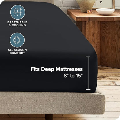 Bare Home 5-Pack Fitted Bottom Sheets Twin - Premium 1800 Ultra-Soft Wrinkle Resistant Microfiber - Deep Pocket (Twin, Black)