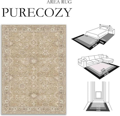 4x6 Brown Area Rug Non Slip Vintage Office Entryway Rug Distressed Machine Washable Kitchen Carpet Retro Traditional Floral Accent Throw Door Mat for Bedroom Bathroom Dining Living Room