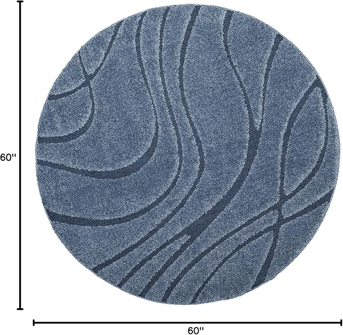 SAFAVIEH Florida Shag Collection 5' Round Light Blue / Blue SG471 Abstract Wave Non-Shedding Living Room Bedroom Dining Room Entryway Plush 1.2-inch Thick Area Rug
